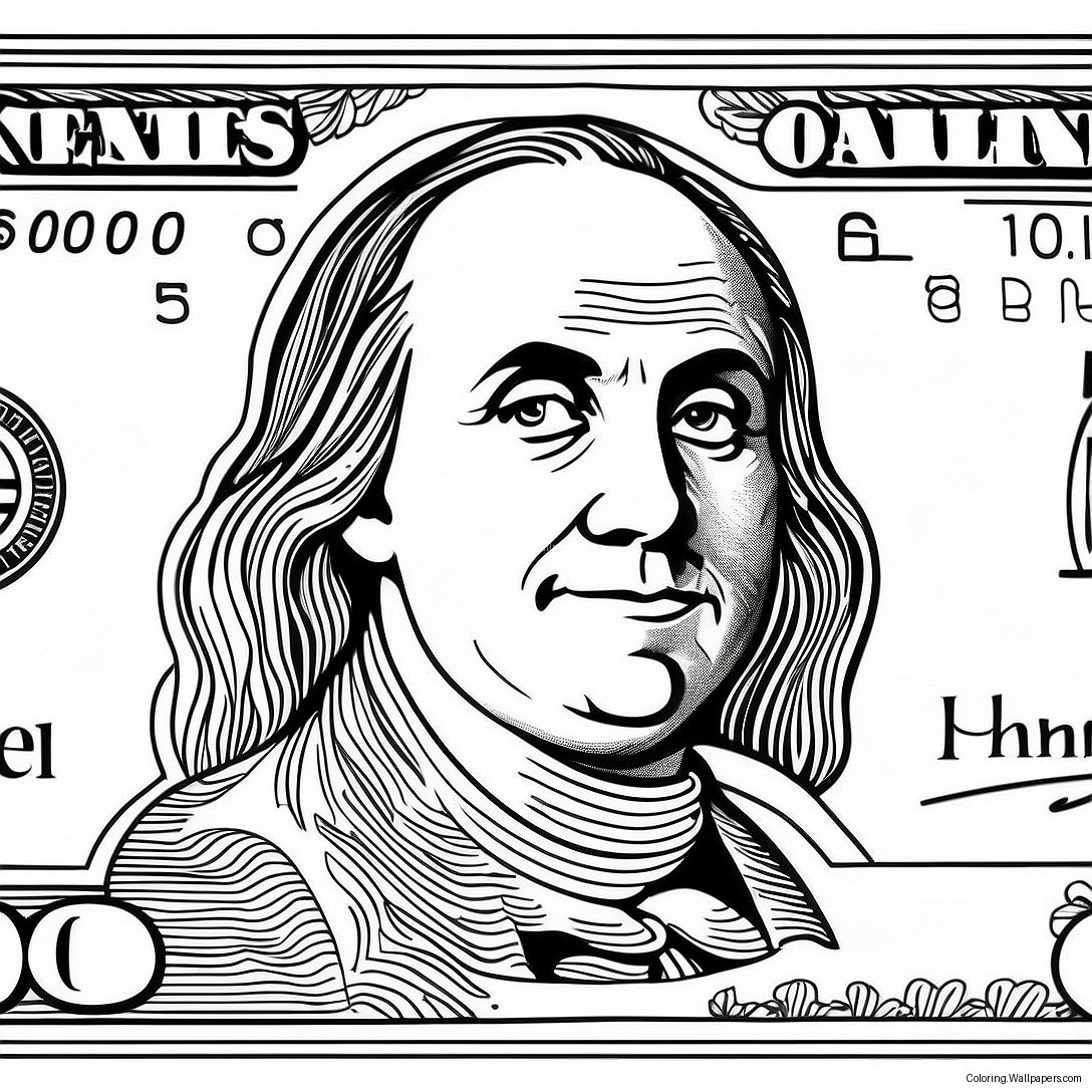 100 Dollar Bill Coloring Page 38986