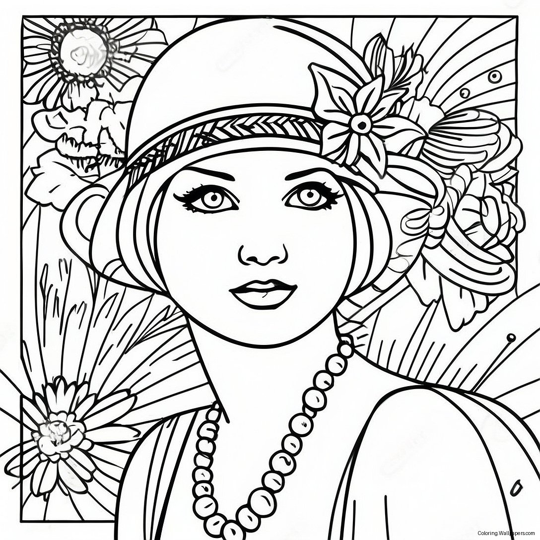 1920s Flapper Girl Coloring Page 42769