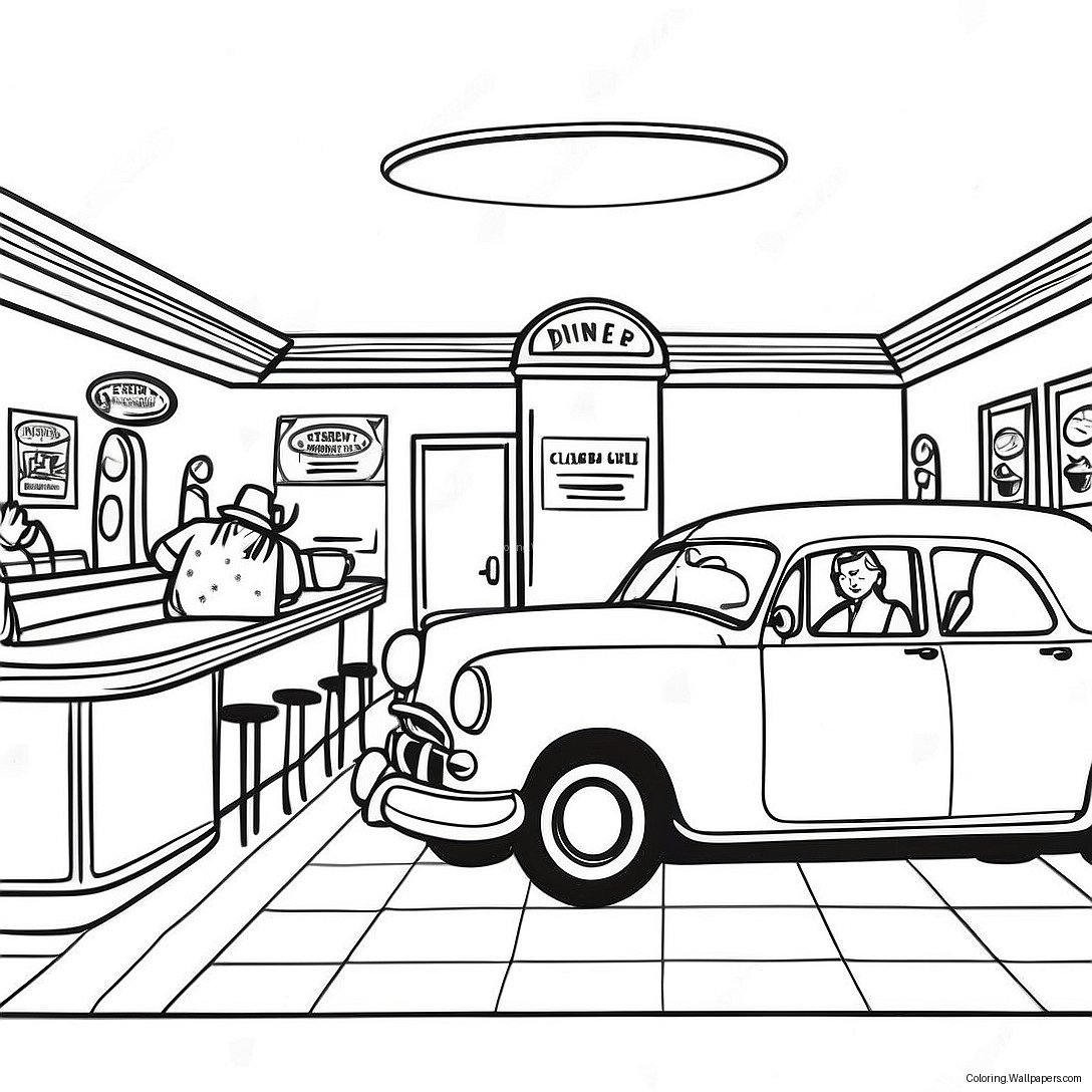 1950-Tals Vintage Diner Målarbild 33744