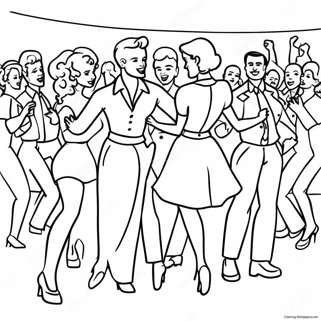 50s Rock And Roll Dance Party Coloring Page 28643