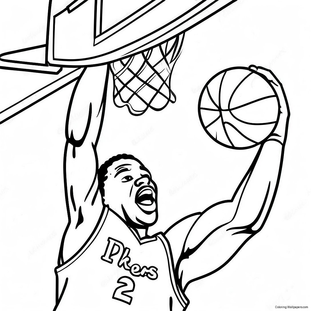 76ers Basketball Player Dunking Coloring Page 14895