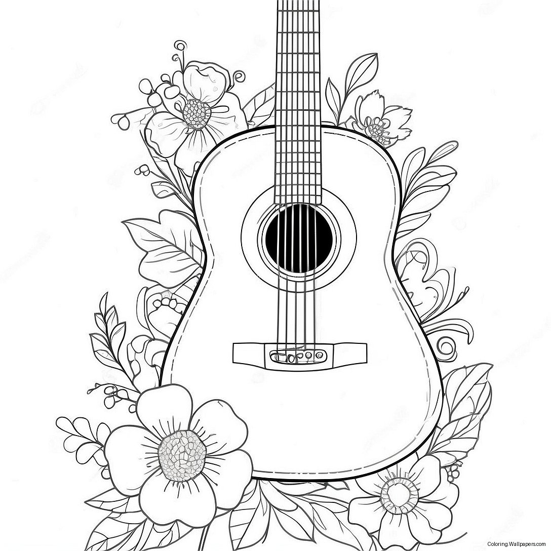 Akustische Gitarre Mit Blumen Ausmalbild 2420