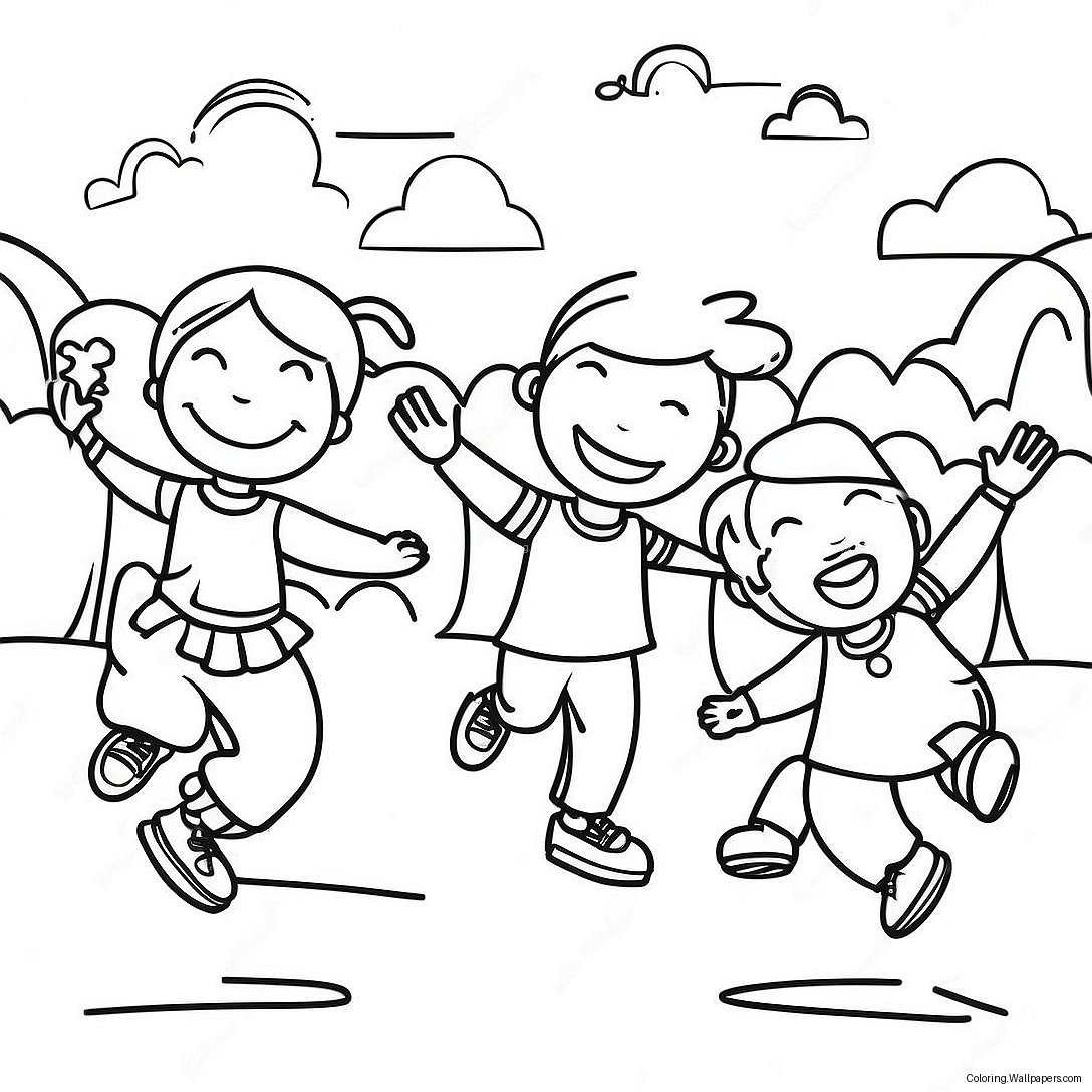 Active Kids Exercising Coloring Page 46686