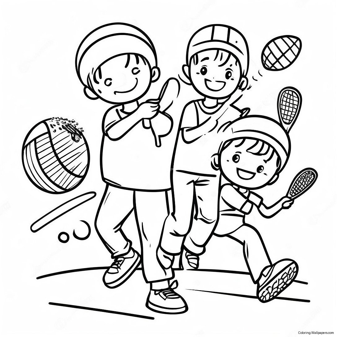 Pagina Da Colorare Di Bambini Attivi Che Giocano A Sport 20128