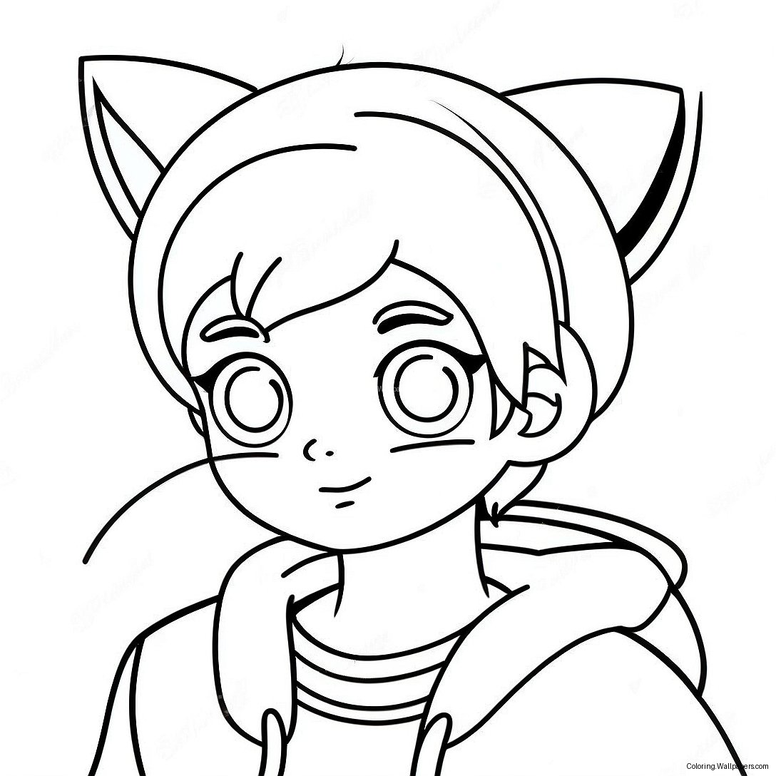 Página Para Colorear De Niño Anime Adorable Con Orejas De Gato 39151