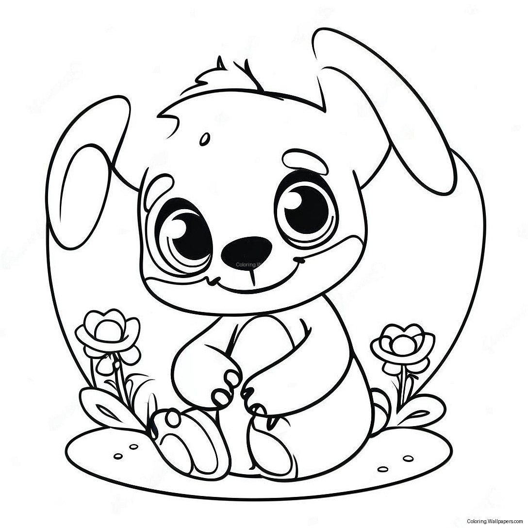 Page À Colorier De Bébé Stitch Adorable Avec Des Fleurs 37406