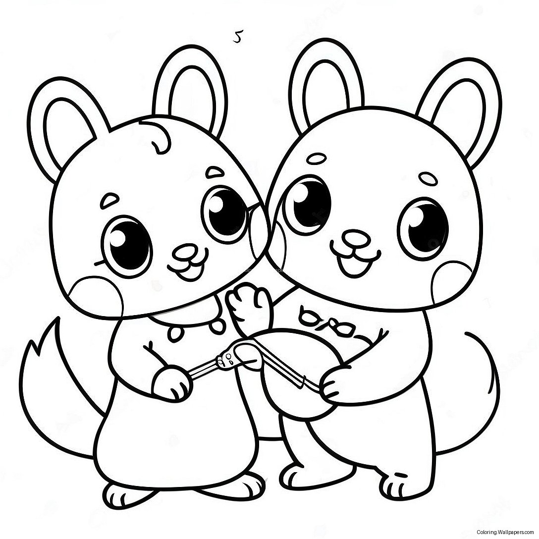 Adorable Calico Critters Playing Together Coloring Page 7827