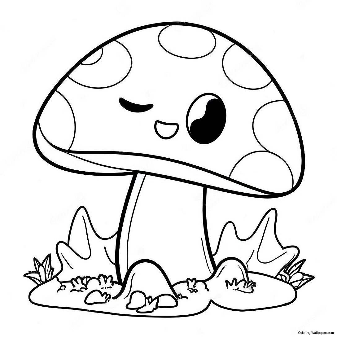 Adorable Cartoon Mushroom Coloring Page 26142