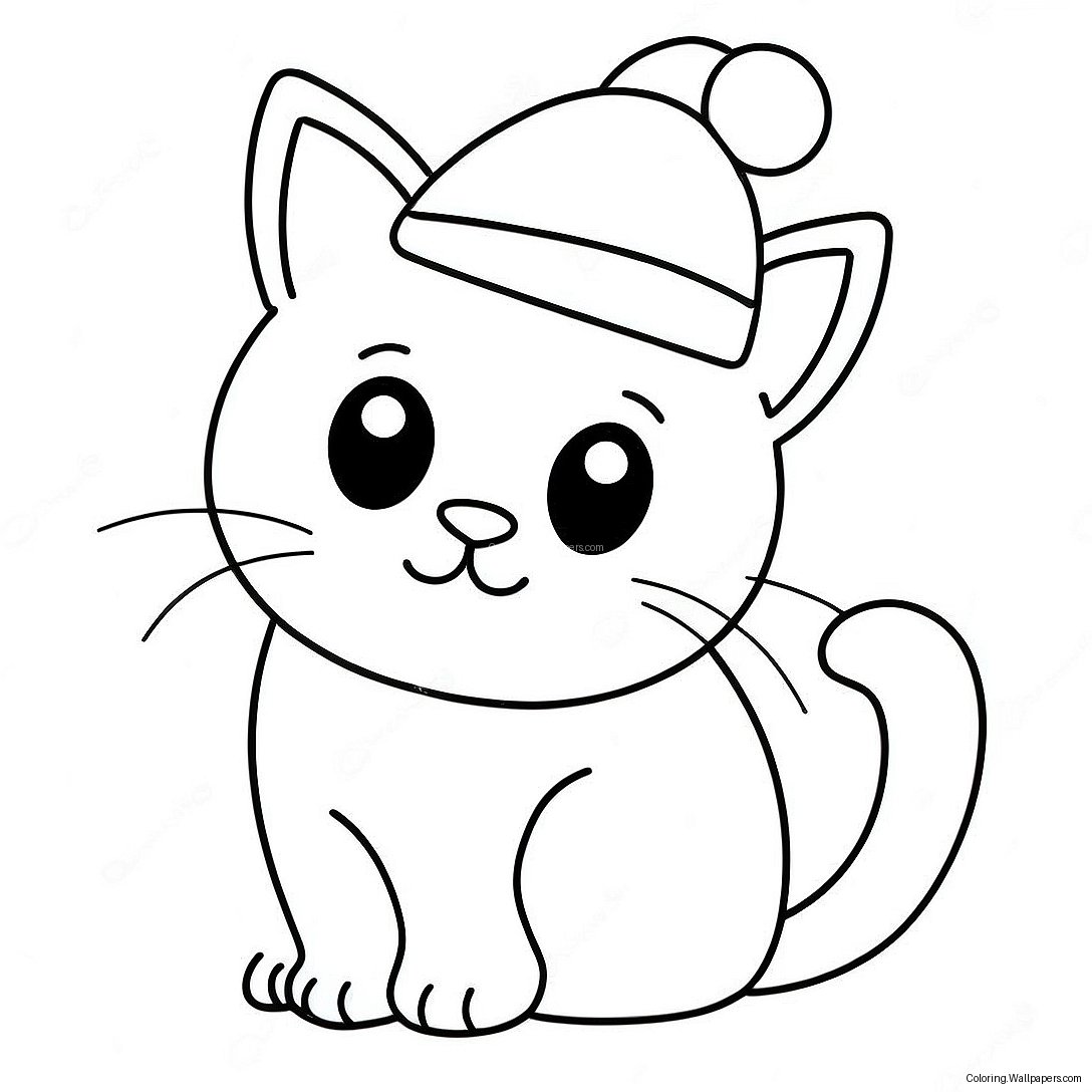 Página Para Colorear De Un Adorable Gato Navideño Con Gorro De Santa 17136