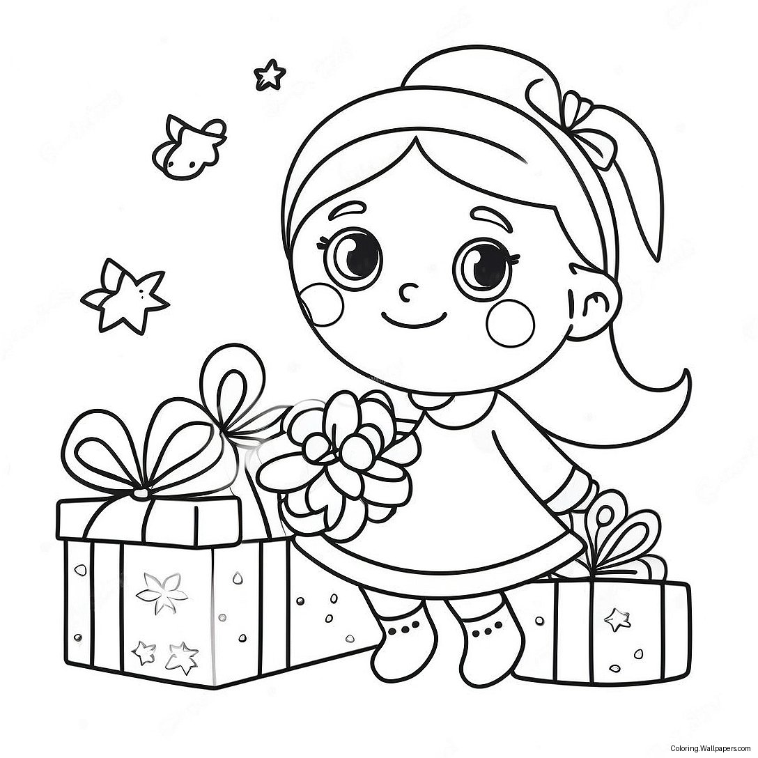 Adorable Christmas Girl With Presents Coloring Page 39354