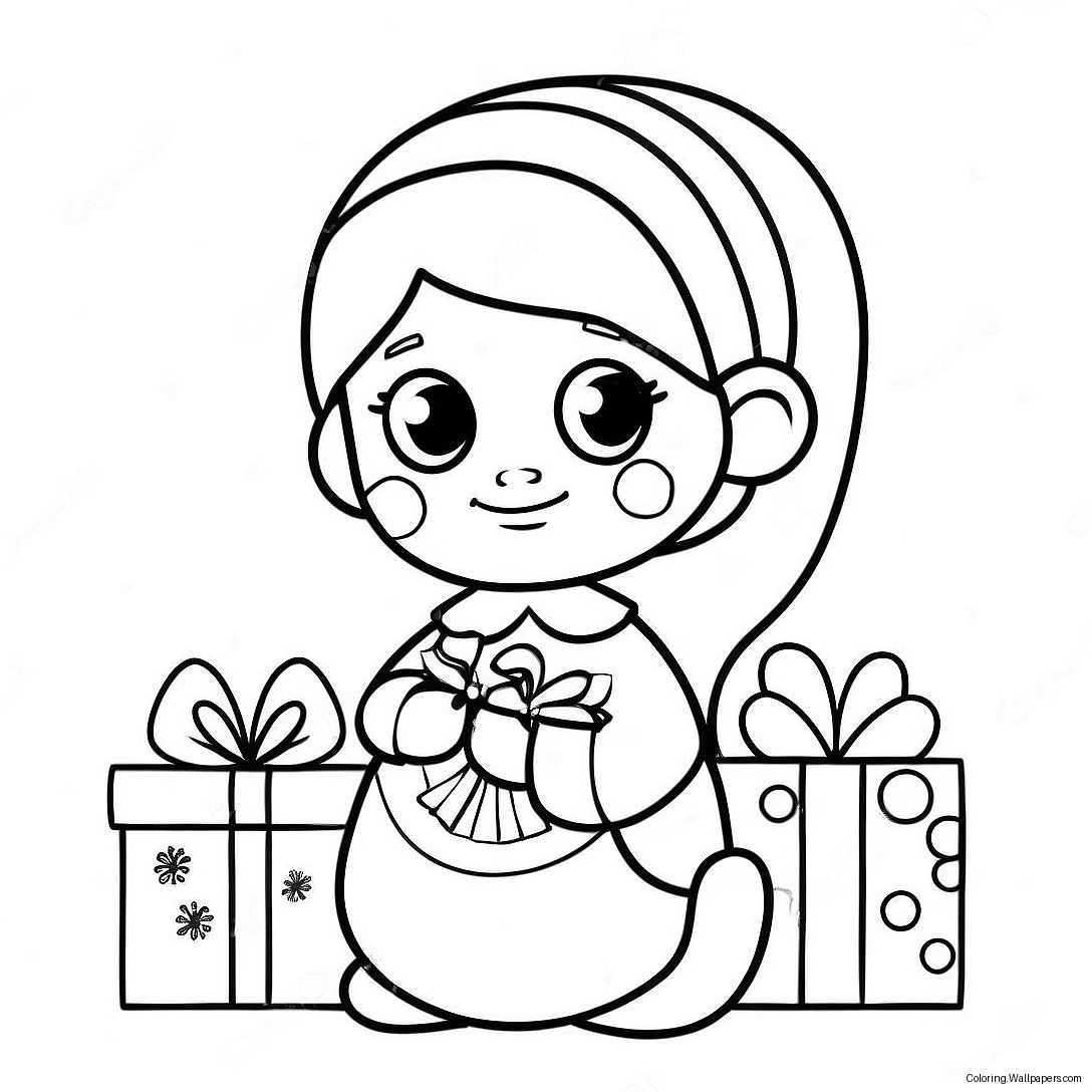 Adorable Christmas Girl With Presents Coloring Page 39355