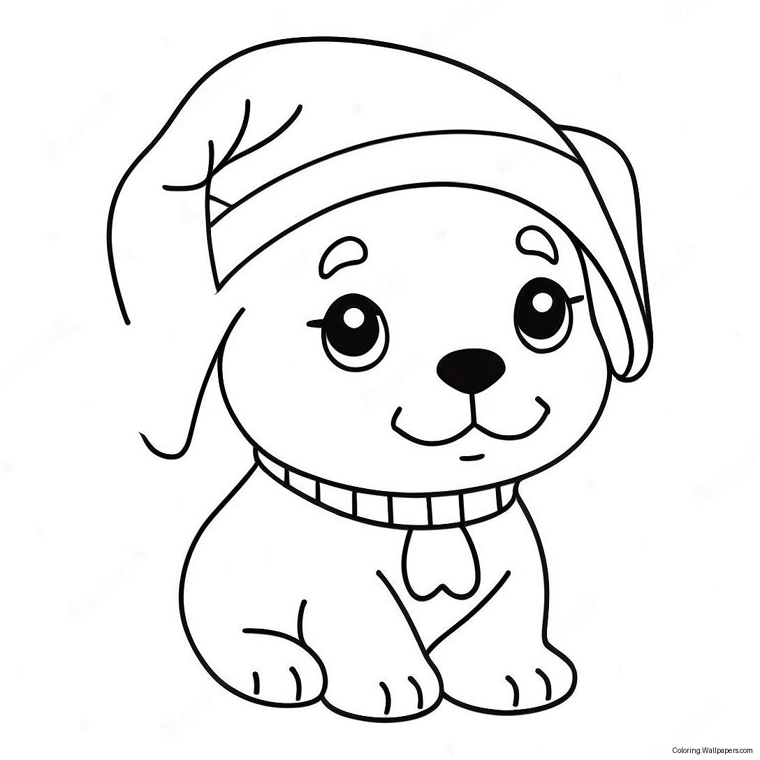 Adorable Christmas Puppy With Santa Hat Coloring Page 53787