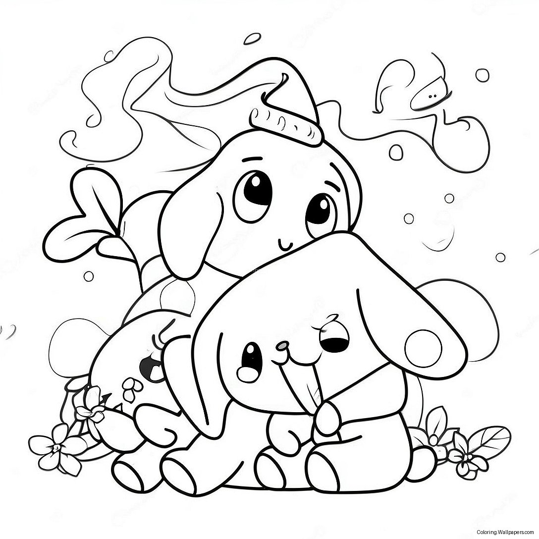 Pagină De Colorat Cu Cinnamoroll Adorabil Și Prietenii Săi 12320