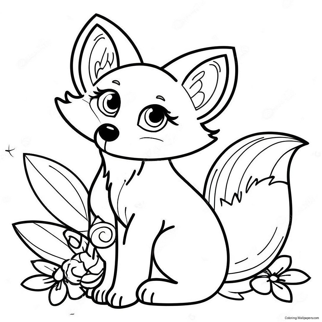 Page À Colorier D'un Renard Adorable Avec Des Fleurs 48526