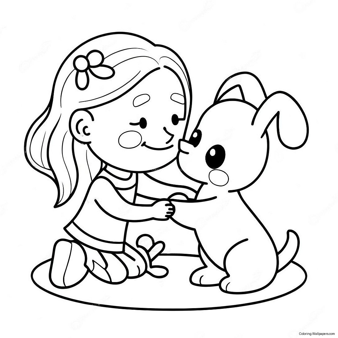 Adorable Girl Playing With A Puppy Coloring Page 17339