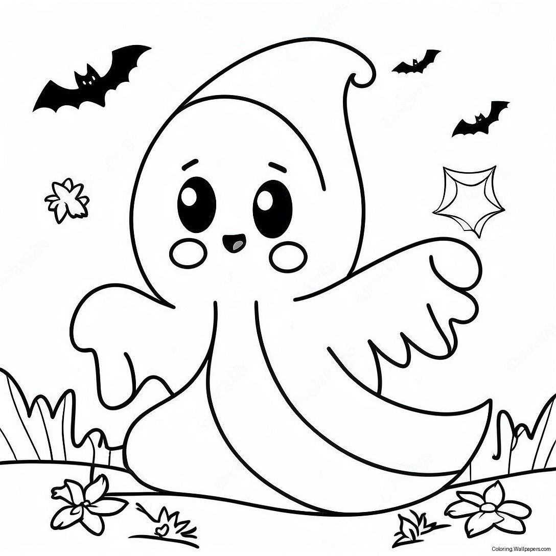 Página Para Colorear De Un Adorable Fantasma De Halloween 20142