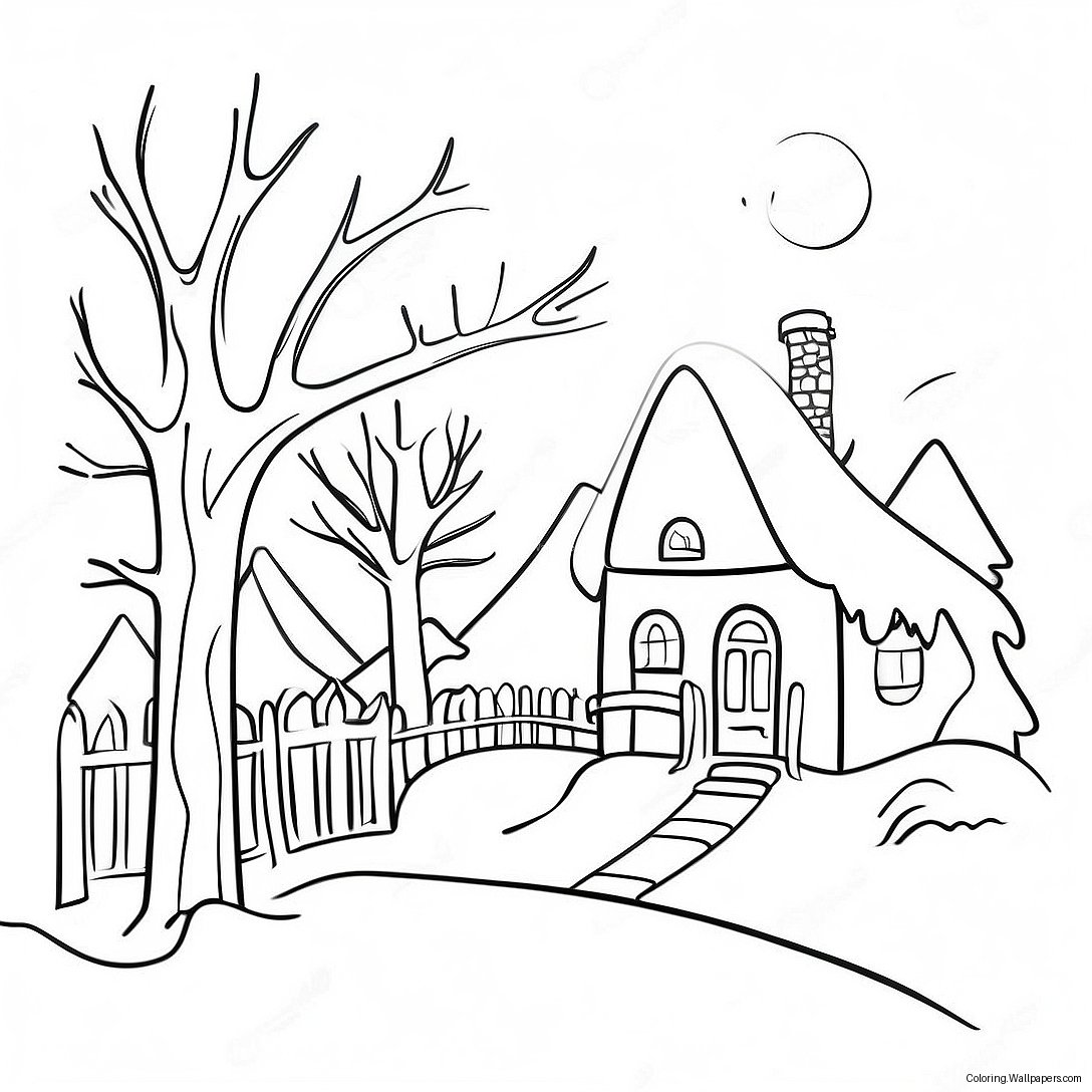 Adorable January Winter Scene Coloring Page 9886