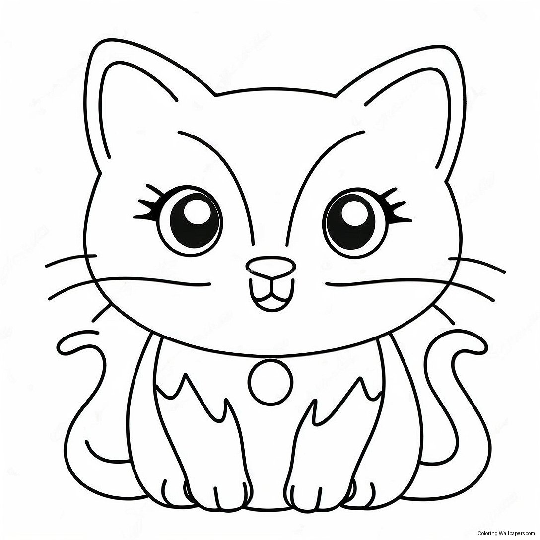 Adorable Kawaii Cat With Big Eyes Coloring Page 56754