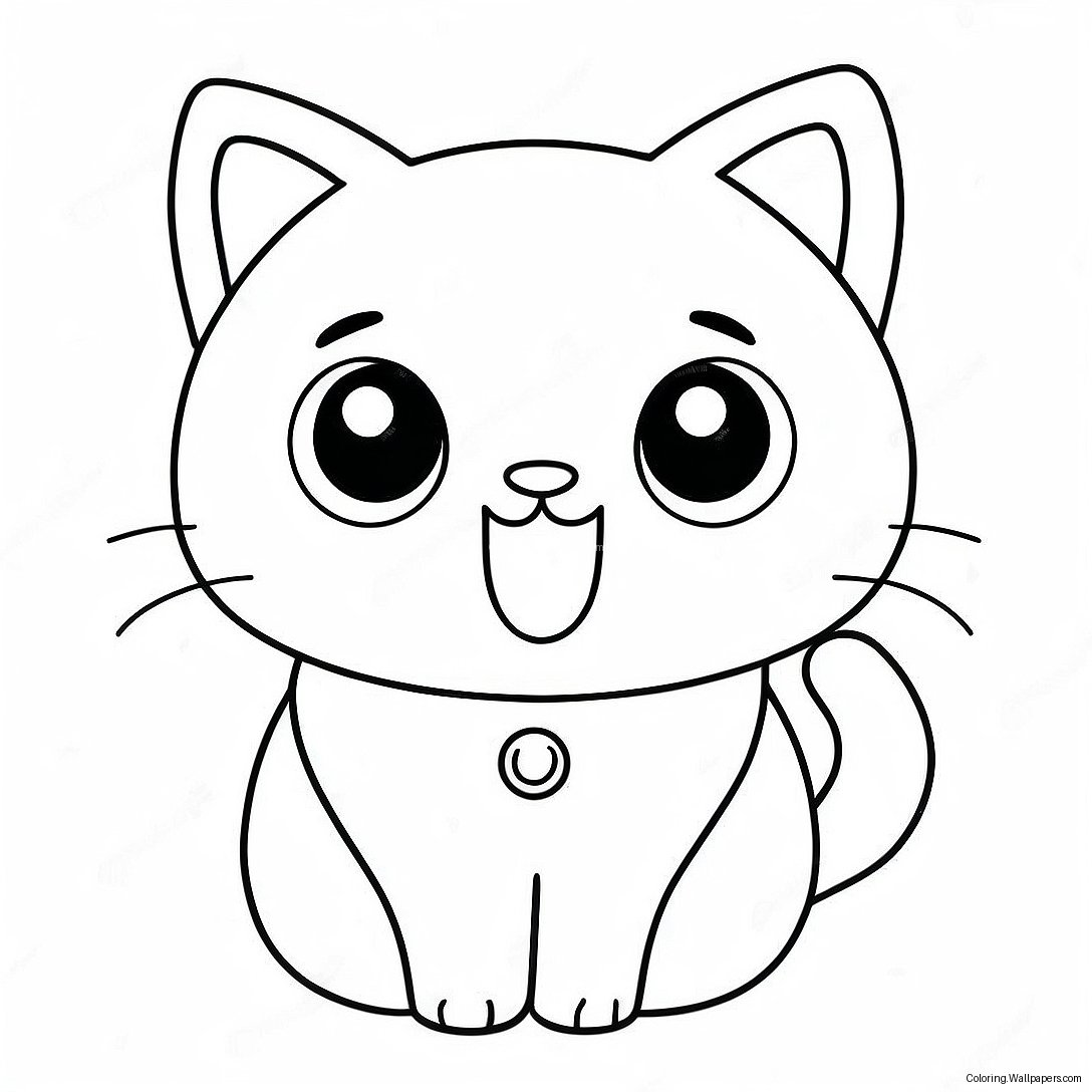 Adorable Kawaii Cat With Big Eyes Coloring Page 56755