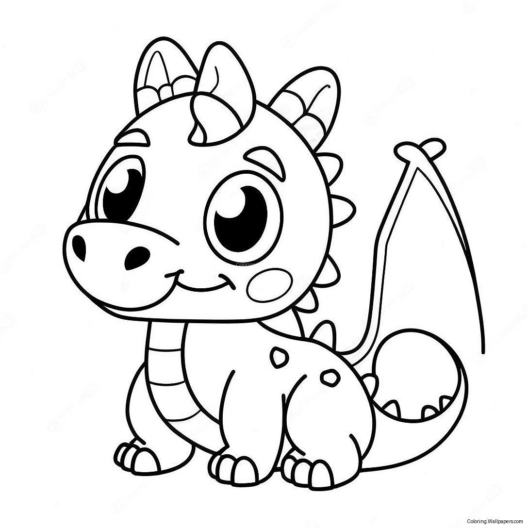 Pagini De Colorat Cu Dragon Kawaii Adorabil Cu Ochi Strălucitori 27242