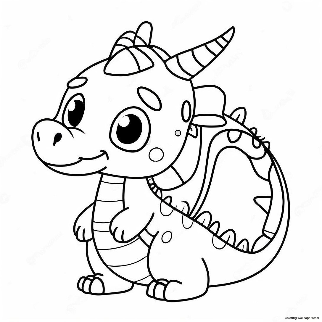 Pagini De Colorat Cu Dragon Kawaii Adorabil Cu Ochi Strălucitori 27243