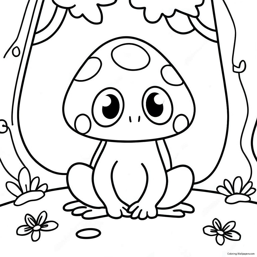 Adorable Mushroom Frog In A Forest Coloring Page 18973