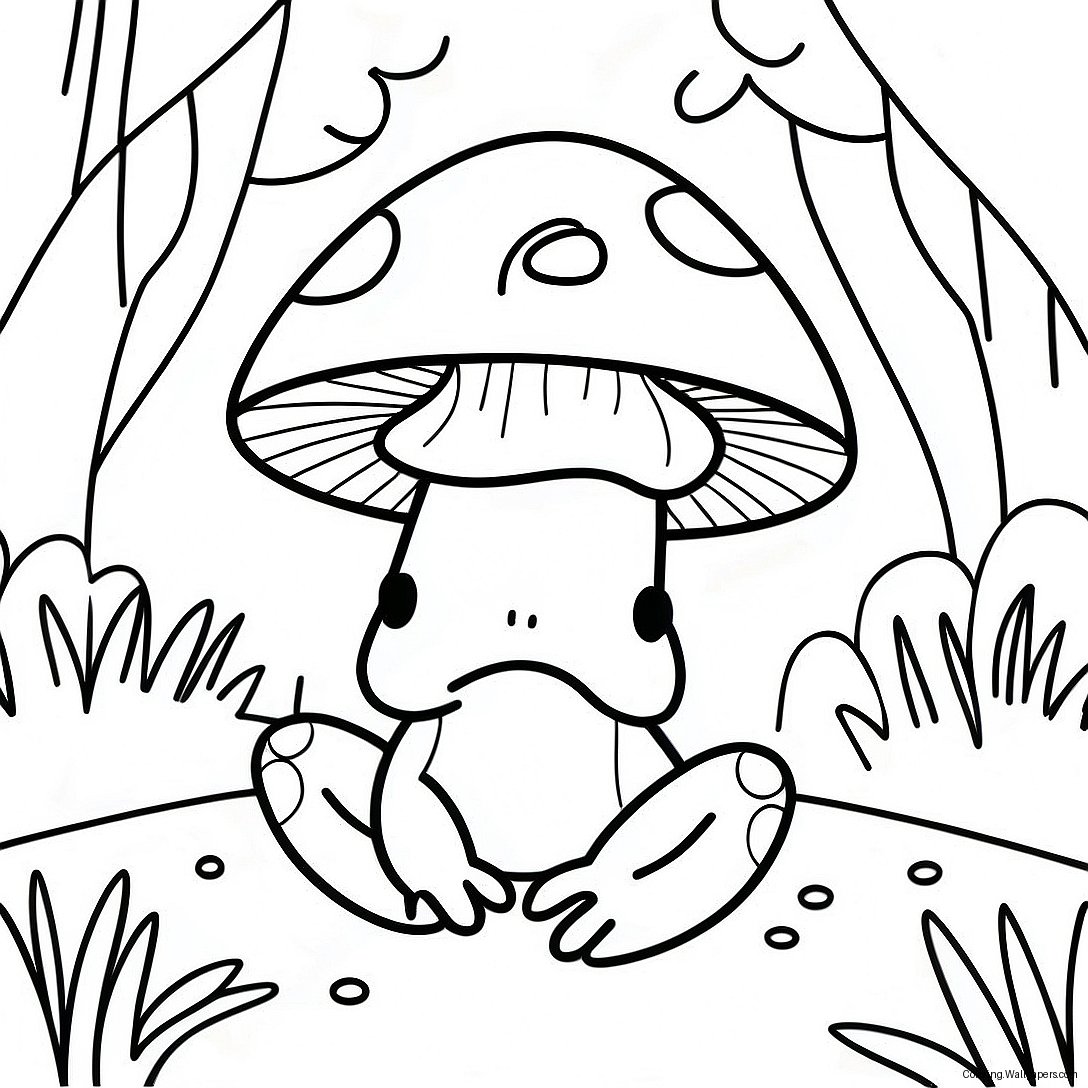 Adorable Mushroom Frog In A Forest Coloring Page 18976