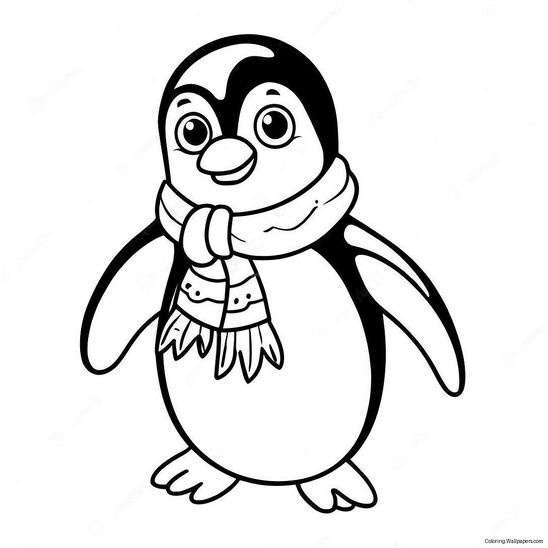 Pagina Da Colorare Di Pinguino Adorabile Con Sciarpa 32629