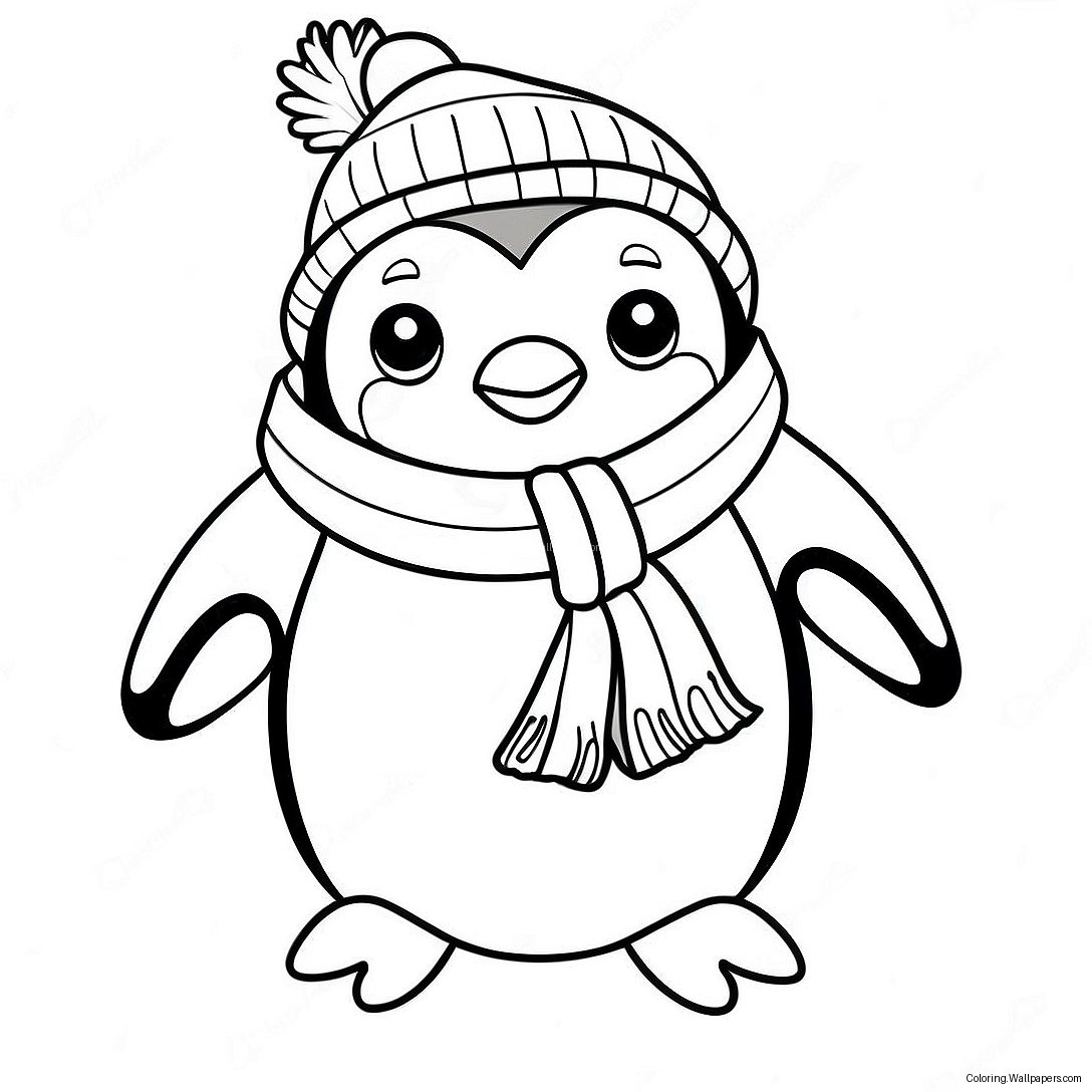 Adorable Penguin With A Scarf Coloring Page 32630