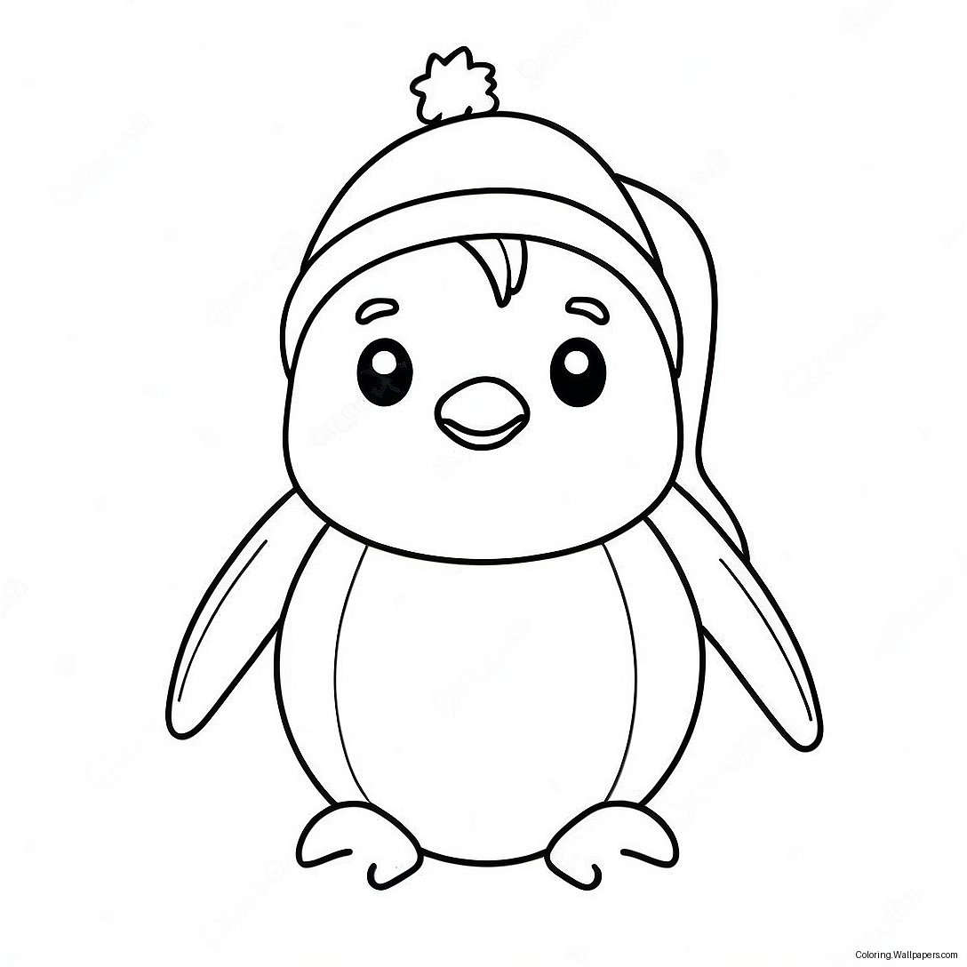 Page À Colorier D'un Adorable Pingouin Avec Un Chapeau De Noël 24310