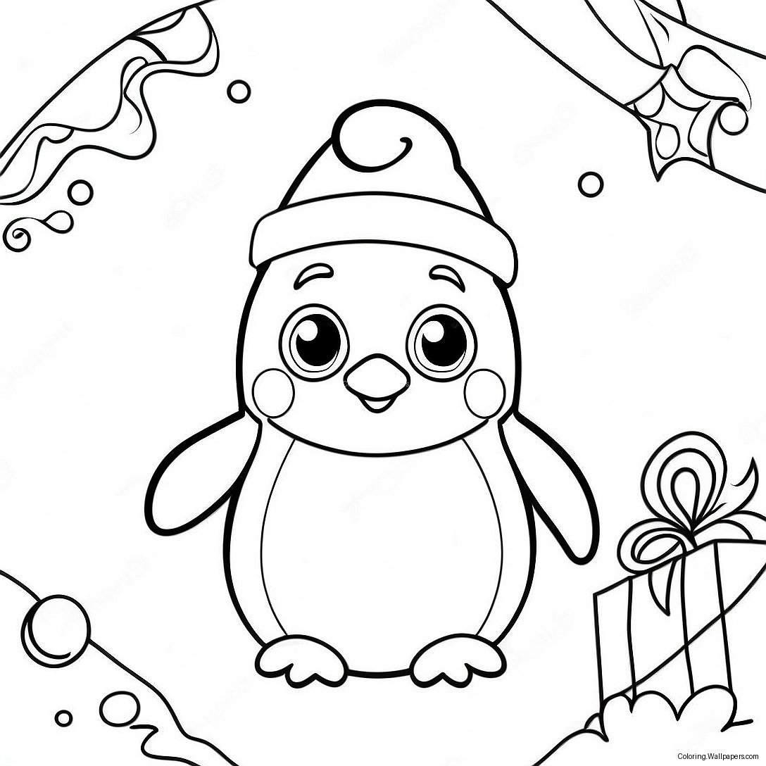 Adorable Penguin With Santa Hat Coloring Page 24311