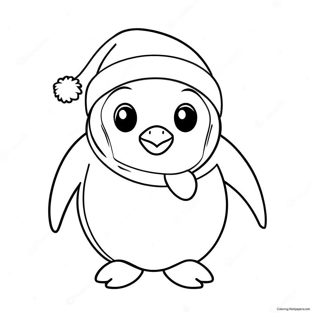 Adorable Penguin With Santa Hat Coloring Page 24312