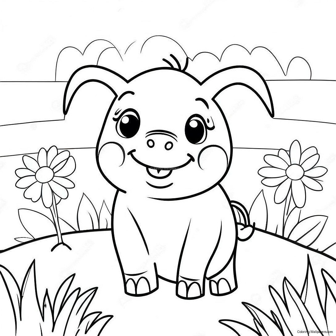 Adorable Piglet In A Flower Field Coloring Page 30217