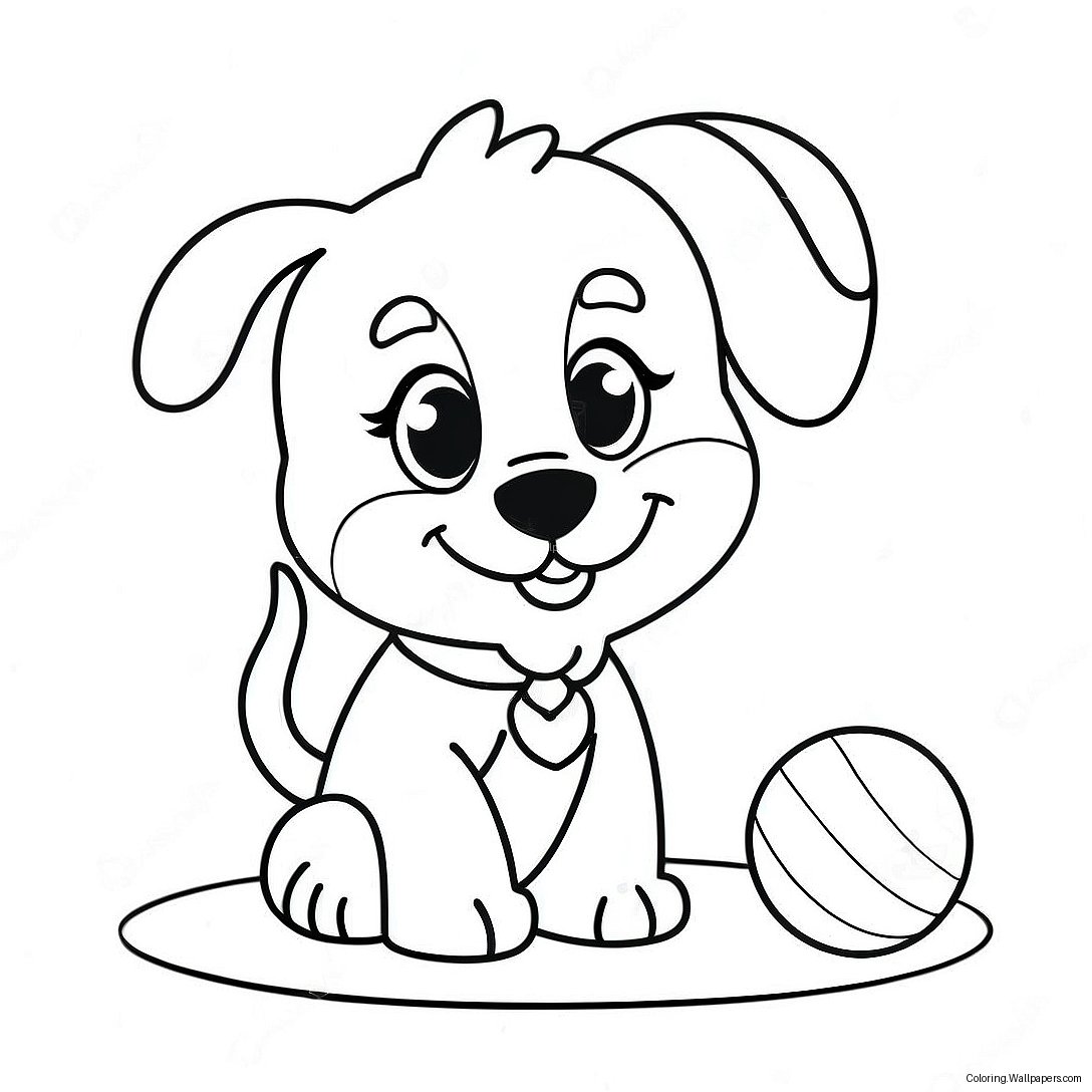 Adorable Puppy Playing With Ball Coloring Page 55070