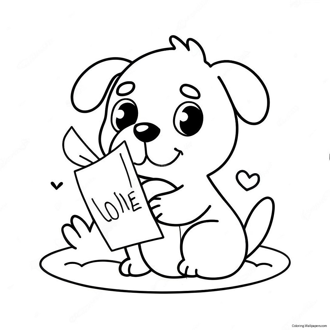 Adorable Puppy With Love Letter Coloring Page 32182