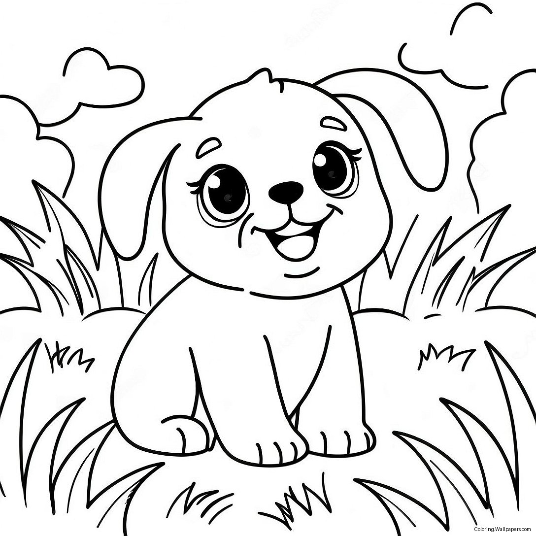 Adorable Realistic Puppy Playing In Grass Coloring Page 11981