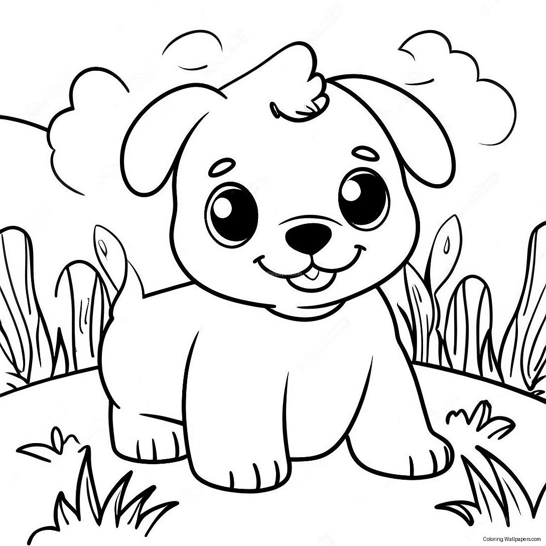 Adorable Realistic Puppy Playing In Grass Coloring Page 11984