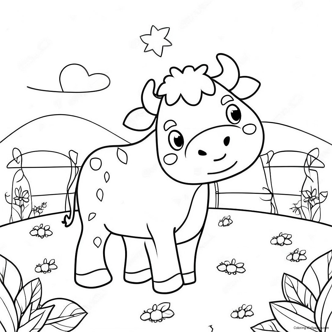 Adorable Strawberry Cow In A Field Coloring Page 4425