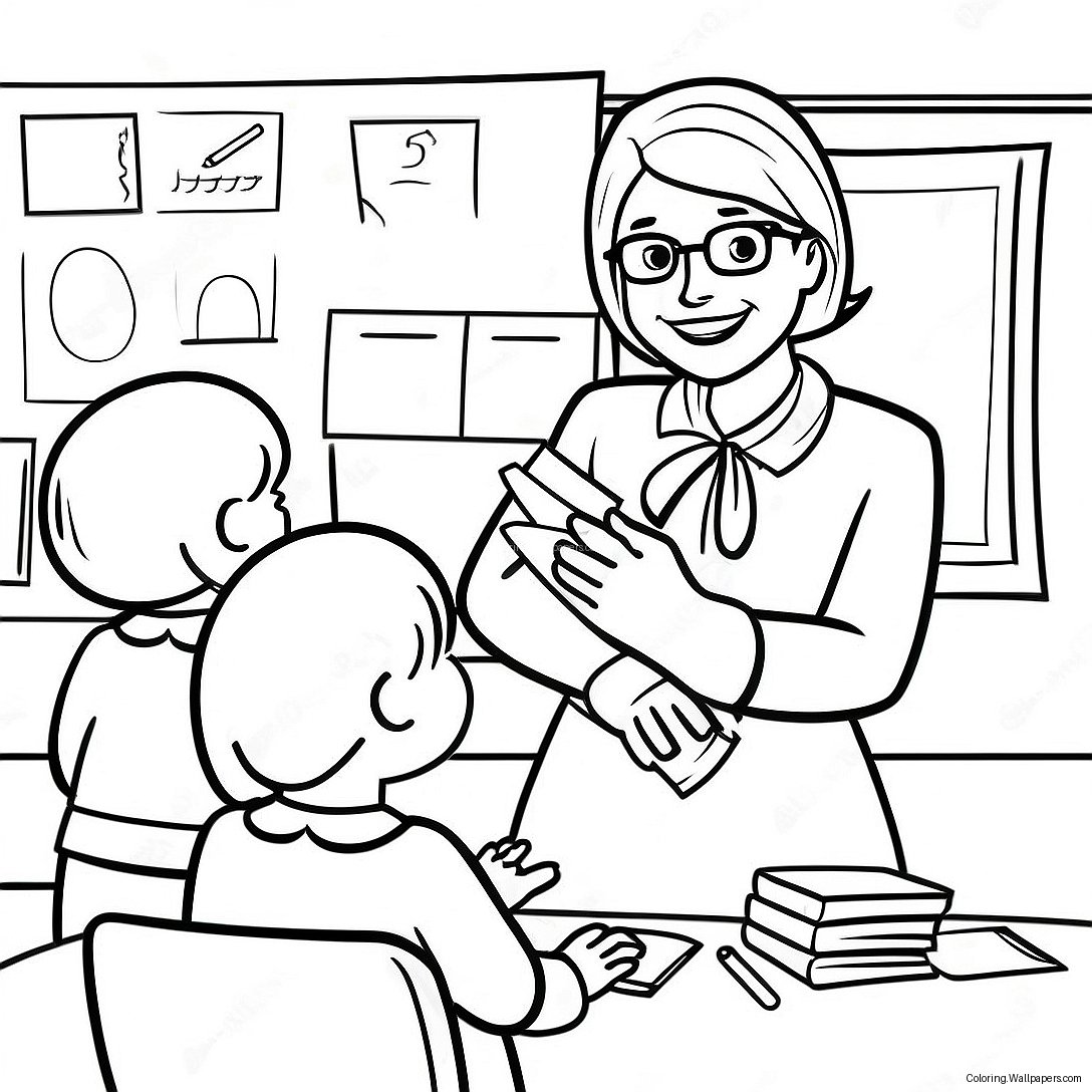 Adorable Teacher With Students Coloring Page 58201