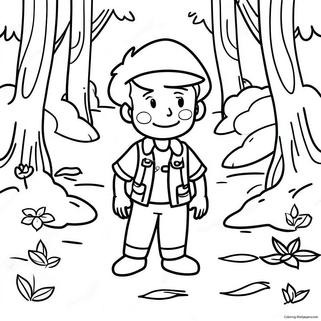 Adventurous Boy Exploring A Forest Coloring Page 38630