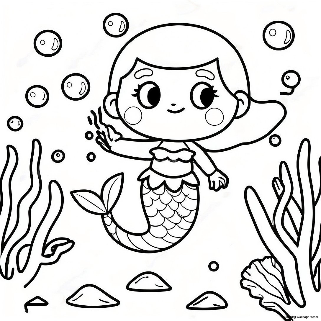 Adventurous Boy Mermaid Exploring Coral Reefs Coloring Page 23807