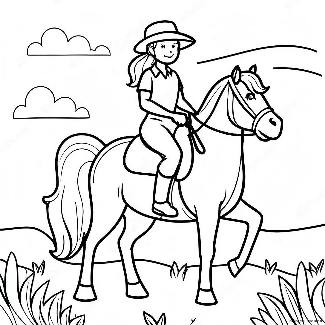 Adventurous Country Girl Riding Horse Coloring Page 27659