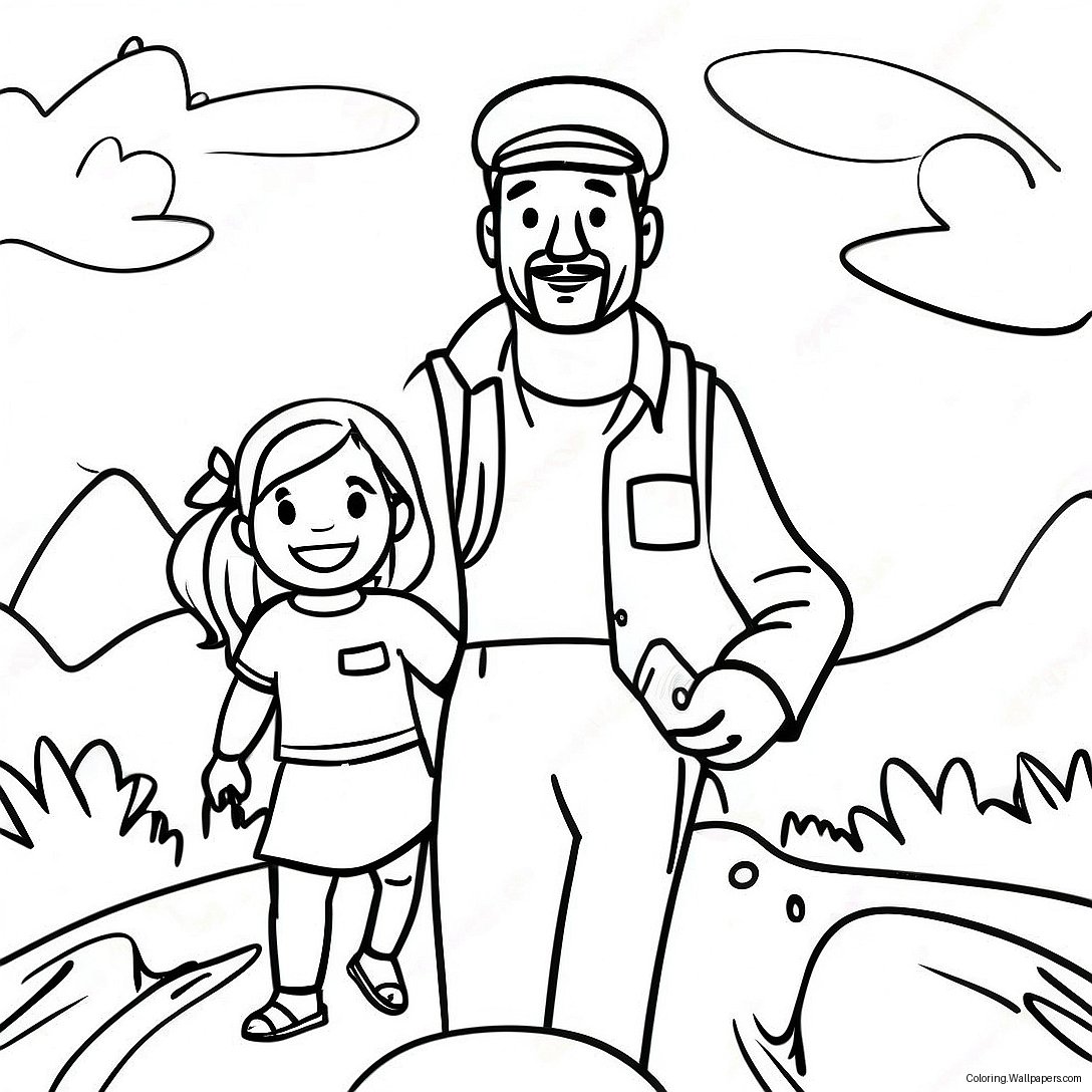 Adventurous Daddy And Daughter Exploring Coloring Page 37260