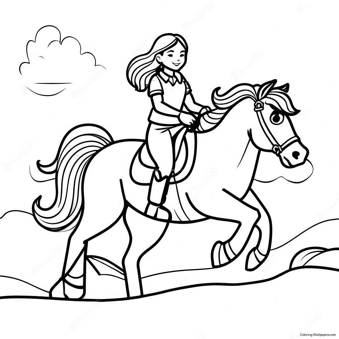 Adventurous Girl Riding A Wild Horse Coloring Page 37113