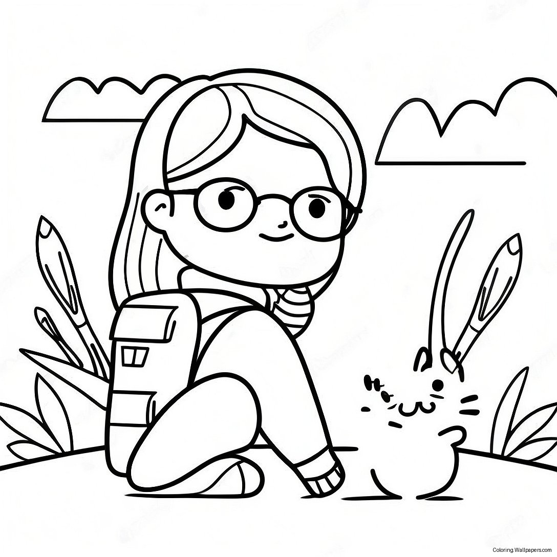 Adventurous Girl With Cat Coloring Page 20985