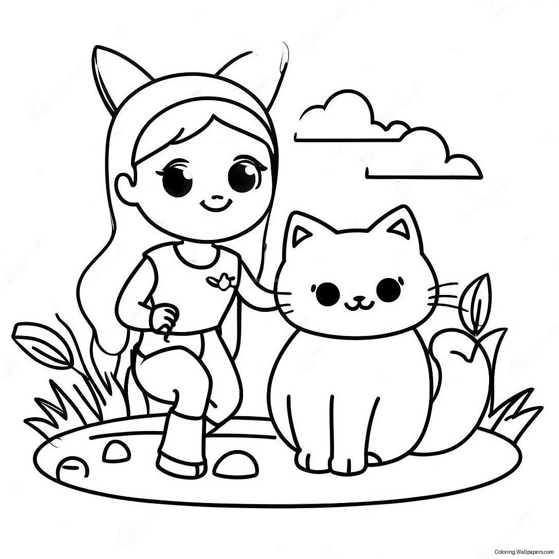 Adventurous Girl With Cat Coloring Page 20988