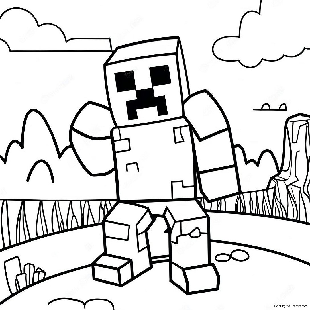 Adventurous Minecraft Creeper Coloring Page 42948