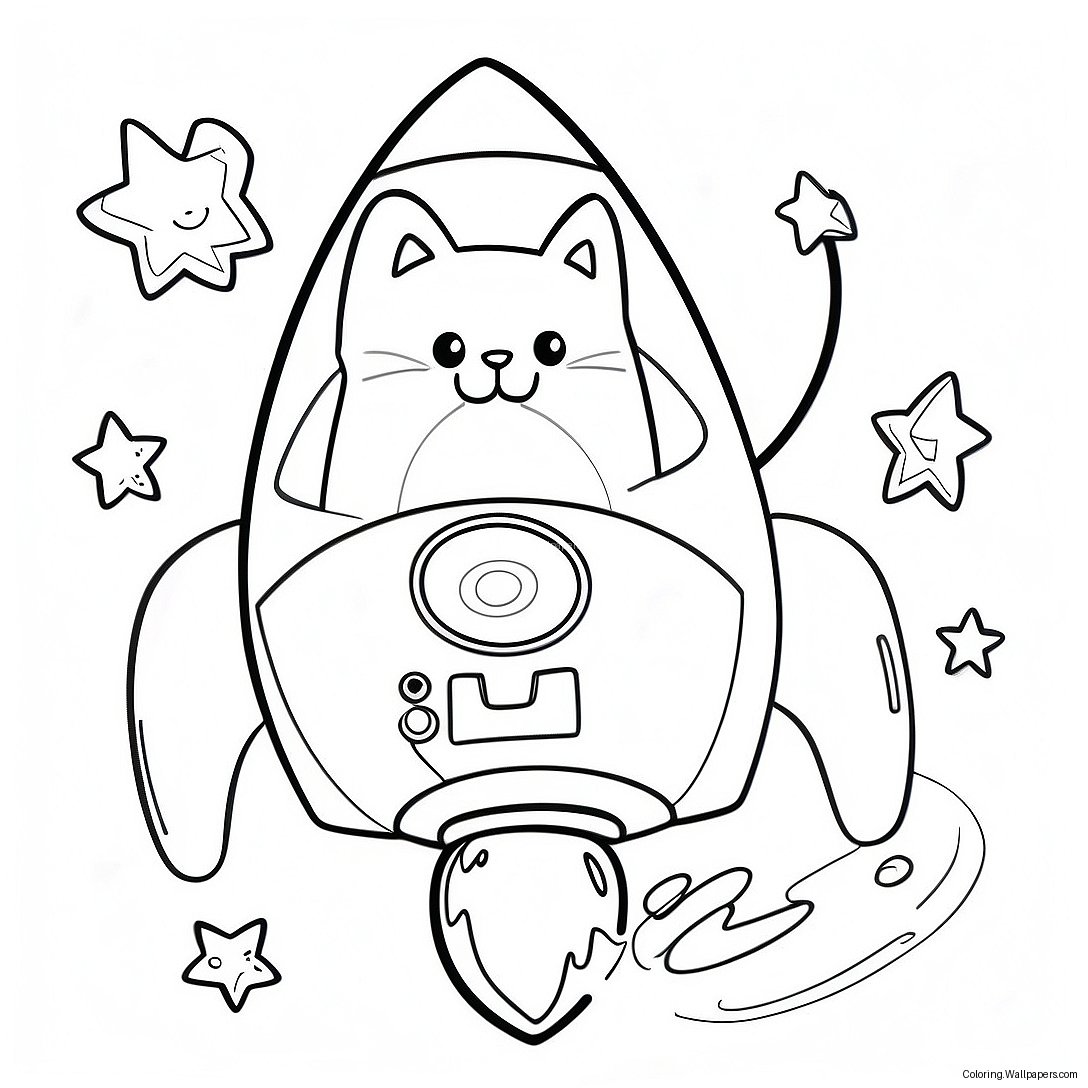 Página Para Colorir Do Gato Espacial Aventureiro Em Um Foguete 23403