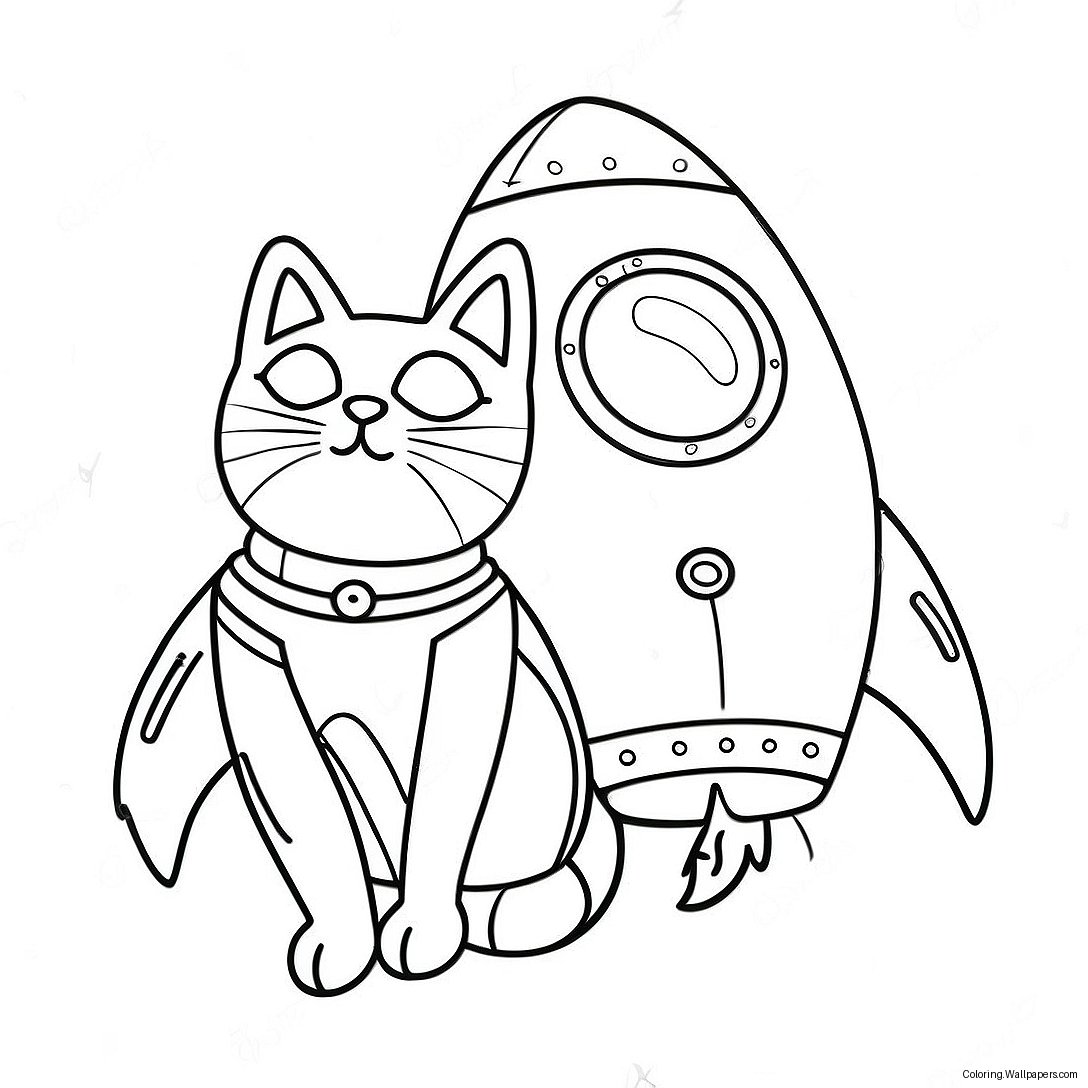 Adventurous Space Cat In A Rocket Coloring Page 23404