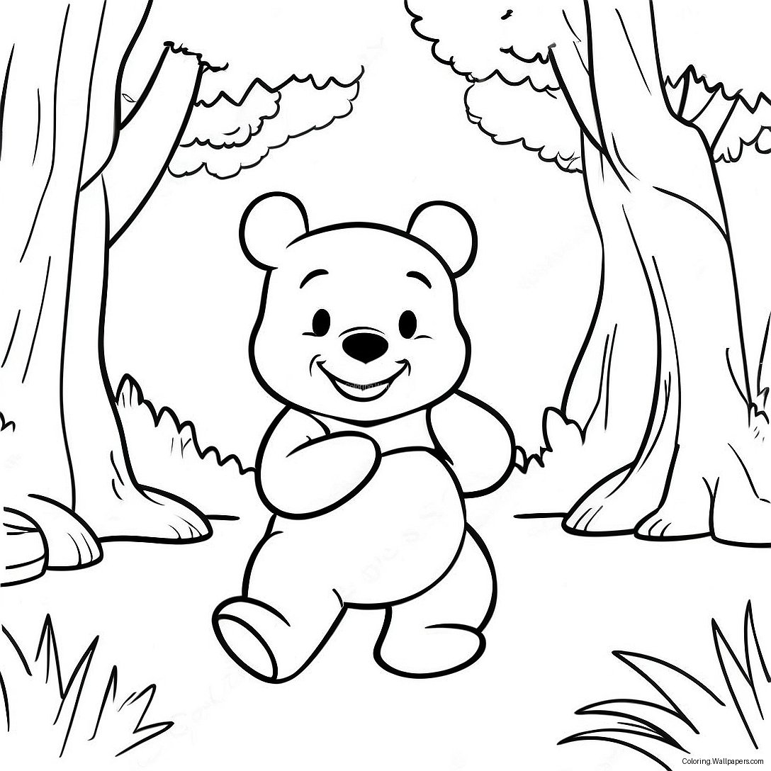 Adventurous Winnie The Pooh In The Forest Coloring Page 15421